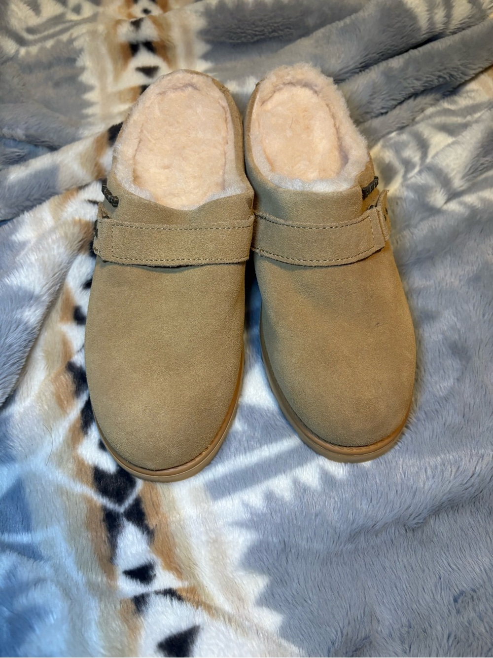BearPaw Tan Suede Fur-Lined Women's Slip-On Mules